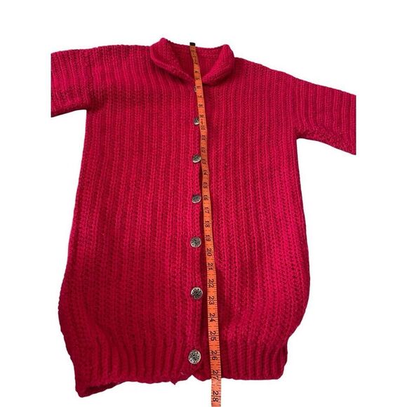 Handmade Crochet Knit Button Front Cardigan Sweater Hot Pink Heavyweight Winter - Picture 10 of 12